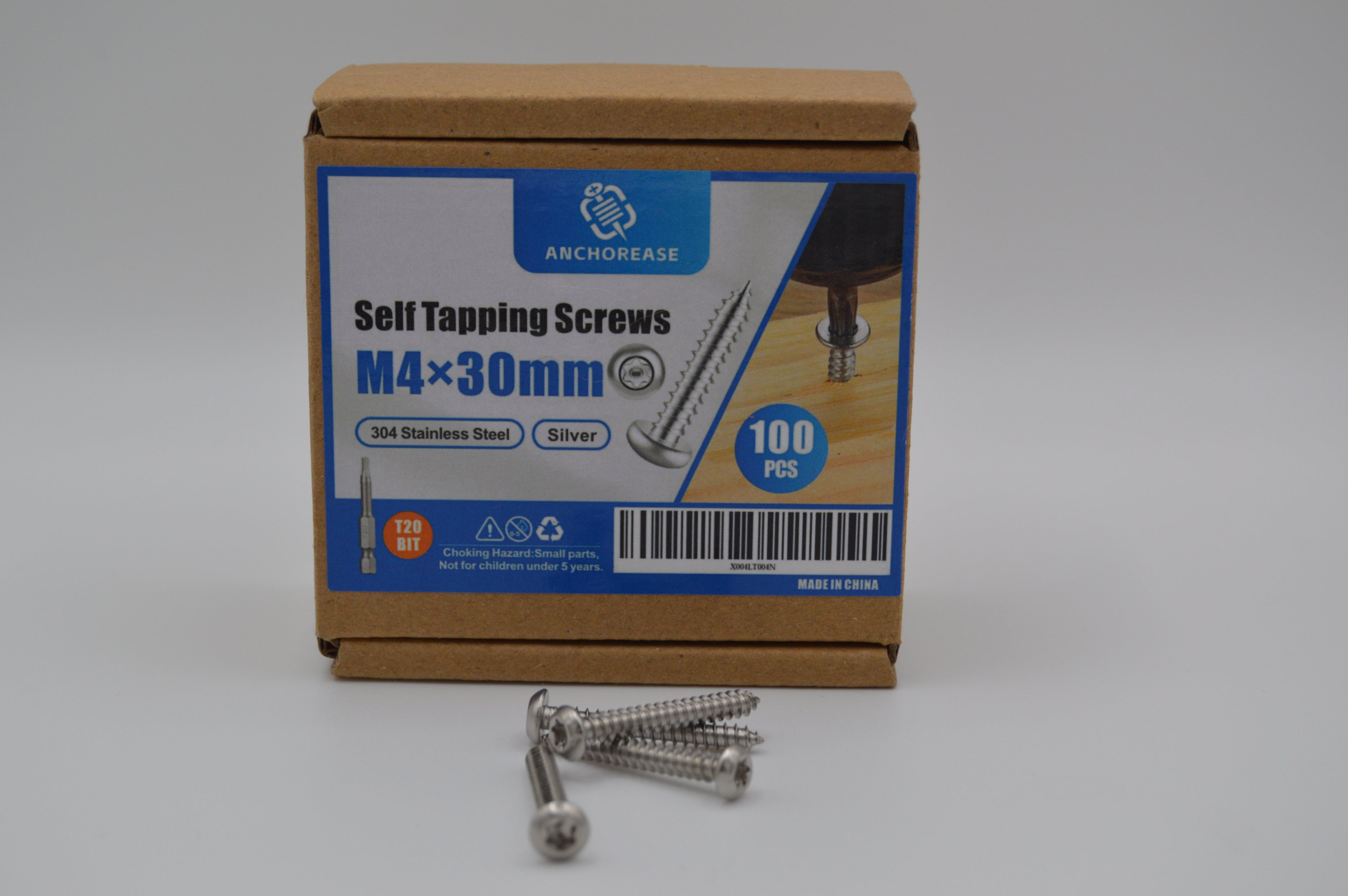 Pack of 100 M4 x 30mm Stainless Steel Self-Tapping Screws